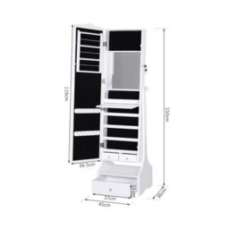 Homcom Mirrored Jewelry Cabinet Armoire Floor Standing W/ Lock, Led Light White - thumbnail 3