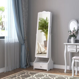 Homcom Mirrored Jewelry Cabinet Armoire Floor Standing W/ Lock, Led Light White - thumbnail 1