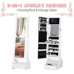 Homcom Mirrored Jewelry Cabinet Armoire Floor Standing W/ Lock, Led Light White - thumbnail 8