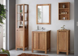 Impact Furniture Freestanding Bathroom Vanity Unit 600mm Sink Cabinet With Basin Oak Effect Storage Classic - thumbnail 2
