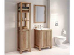 Impact Furniture Freestanding Bathroom Vanity Unit 600mm Sink Cabinet With Basin Oak Effect Storage Classic - thumbnail 3