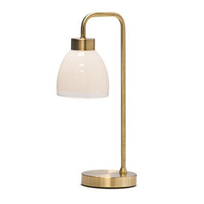 Lighting Supermarket Arch Antique Brass Vintage Industrial Table Lamp With St Tropez Glass Shade - image 1