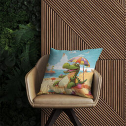Warren Reed Designer A Crocodile On A Beach Holiday Outdoor Cushion 45Cm X 45Cm - thumbnail 2