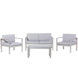 Beliani Garden Lounge Set With Table 4 Seater Salerno Metal Light Grey - thumbnail 1