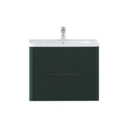 Royal Bathrooms Avenza 700mm Fluted Wall Hung Vanity Unit Deep Moss Green 2 Drawer Storage Cabinet With Ceramic Basin - thumbnail 7