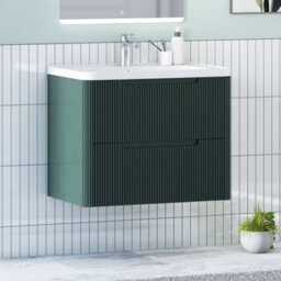 Royal Bathrooms Avenza 700mm Fluted Wall Hung Vanity Unit Deep Moss Green 2 Drawer Storage Cabinet With Ceramic Basin - thumbnail 6
