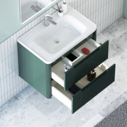Royal Bathrooms Avenza 700mm Fluted Wall Hung Vanity Unit Deep Moss Green 2 Drawer Storage Cabinet With Ceramic Basin - thumbnail 5