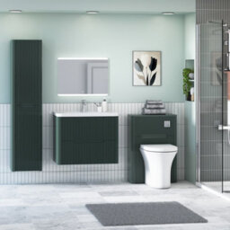 Royal Bathrooms Avenza 700mm Fluted Wall Hung Vanity Unit Deep Moss Green 2 Drawer Storage Cabinet With Ceramic Basin - thumbnail 2