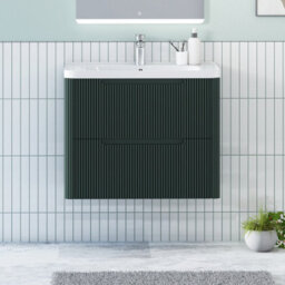 Royal Bathrooms Avenza 700mm Fluted Wall Hung Vanity Unit Deep Moss Green 2 Drawer Storage Cabinet With Ceramic Basin - thumbnail 1