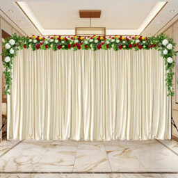 Neel Blue Ivory Velvet Backdrop Curtain Wrinkle-Free Polyester Fabric Background With Drapes, 3X6 Metres