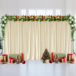 Neel Blue Ivory Velvet Backdrop Curtain Wrinkle-Free Polyester Fabric Background With Drapes, 3X6 Metres - thumbnail 6
