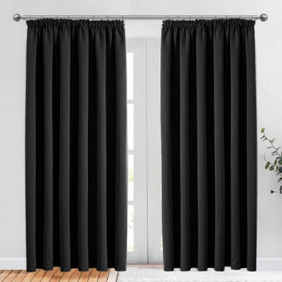 Bedlooms Blackout Curtains Thermal Insulated Pencil Pleat Black Medium Window Curtain (Pair) 66 X 72 Inches With Tie Backs - image 1