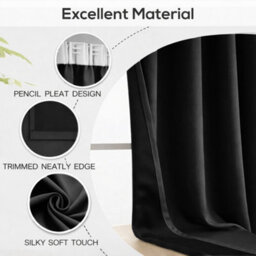 Bedlooms Blackout Curtains Thermal Insulated Pencil Pleat Black Medium Window Curtain (Pair) 66 X 72 Inches With Tie Backs - thumbnail 5