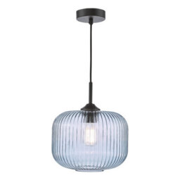 Demarius Pendant Matt Black And Blue Ribbed Glass - thumbnail 1