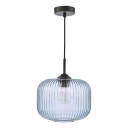 Demarius Pendant Matt Black And Blue Ribbed Glass - thumbnail 2