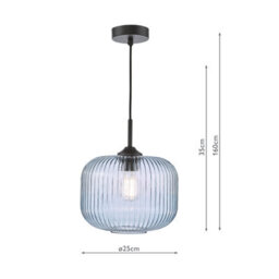 Demarius Pendant Matt Black And Blue Ribbed Glass - thumbnail 5