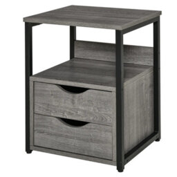 Industrial Bedside Table Nightstand With 2 Drawers And Shelf Greige - thumbnail 8