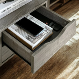 Industrial Bedside Table Nightstand With 2 Drawers And Shelf Greige - thumbnail 6