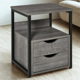 Industrial Bedside Table Nightstand With 2 Drawers And Shelf Greige - thumbnail 3