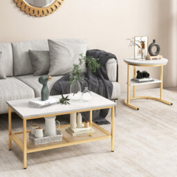 Costway Set Of 2 Coffee Nesting Table Set Detachable 2-Tier Sofa Side Table Faux Marble - thumbnail 8