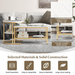Costway Set Of 2 Coffee Nesting Table Set Detachable 2-Tier Sofa Side Table Faux Marble - thumbnail 7