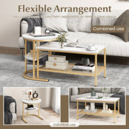 Costway Set Of 2 Coffee Nesting Table Set Detachable 2-Tier Sofa Side Table Faux Marble - thumbnail 5