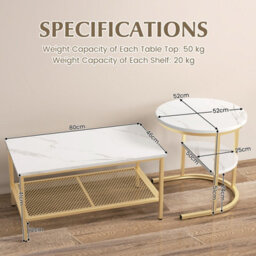 Costway Set Of 2 Coffee Nesting Table Set Detachable 2-Tier Sofa Side Table Faux Marble - thumbnail 3
