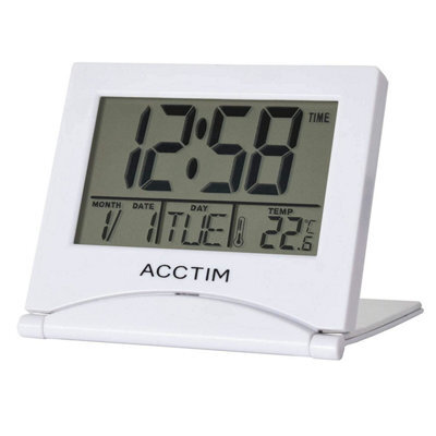 Acctim Mini Flip 2 Folding Travel Lcd Alarm Clock White 15782