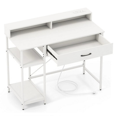 Computer Desk With Power Sockets & Usb White Study Desk With Top Shelf - image 1