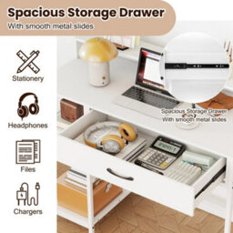 Computer Desk With Power Sockets & Usb White Study Desk With Top Shelf - thumbnail 5