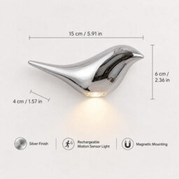 Amorly Silver Bird Wall Sconce, Rechargeable Motion Sensor Wireless Wall Light, For Bedroom, Hallway, Stairway, Entryway (Left Facing) - thumbnail 7