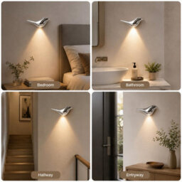 Amorly Silver Bird Wall Sconce, Rechargeable Motion Sensor Wireless Wall Light, For Bedroom, Hallway, Stairway, Entryway (Left Facing) - thumbnail 4