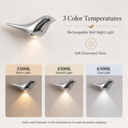 Amorly Silver Bird Wall Sconce, Rechargeable Motion Sensor Wireless Wall Light, For Bedroom, Hallway, Stairway, Entryway (Left Facing) - thumbnail 5