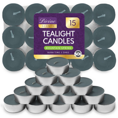 SOL 15Pk Mountain Spring Tea Lights - Scented Tea Lights - Tea Light Candle - Scented Tealight Candles - Blue Tea Lights - image 1