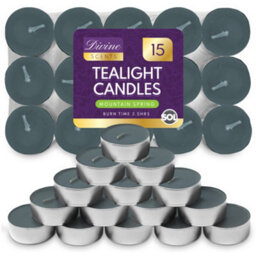 SOL 15Pk Mountain Spring Tea Lights - Scented Tea Lights - Tea Light Candle - Scented Tealight Candles - Blue Tea Lights