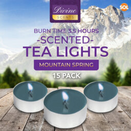 SOL 15Pk Mountain Spring Tea Lights - Scented Tea Lights - Tea Light Candle - Scented Tealight Candles - Blue Tea Lights - thumbnail 2