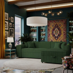 Santos L Corner Sofa Bed For Living Room Chipboard Frame Polyurethane Foam Wave Springs 253X166X79 Cm Green Right - thumbnail 2