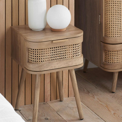 Rattan Bedside Cabinet 1 Drawer Brown Oak Birlea Sark Nightstand Side Table - image 1