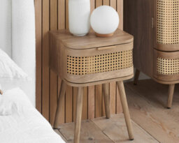 Rattan Bedside Cabinet 1 Drawer Brown Oak Birlea Sark Nightstand Side Table - thumbnail 2