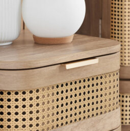 Rattan Bedside Cabinet 1 Drawer Brown Oak Birlea Sark Nightstand Side Table - thumbnail 4