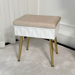 CARME Home Montana Padded Velvet Storage Stool-White/gold - thumbnail 3