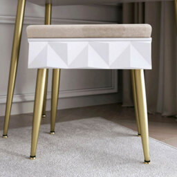 CARME Home Montana Padded Velvet Storage Stool-White/gold - thumbnail 2