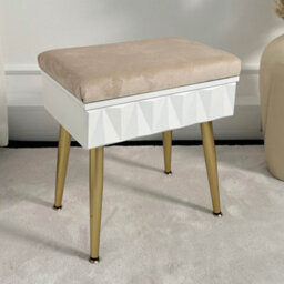 CARME Home Montana Padded Velvet Storage Stool-White/gold - thumbnail 4
