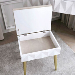 CARME Home Montana Padded Velvet Storage Stool-White/gold - thumbnail 5