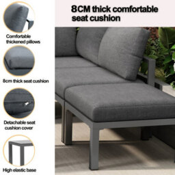 Btm 4-5 Seater Grey Garden Lounge Sofa Set, Corner Design With Side & Coffee Table, All-Weather, Cushions Included - thumbnail 9