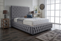 UKBEDFURNITURE Duchess Grey Plush Valvet Upholstered Bed Frame Only- Blackboard - 54 Inch Headboard - thumbnail 1