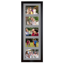 AK Frames 26X8 Matte Black Modern Multi Photo Frame With Mid Grey Mount - Holds 5 Apertures (5X) 6X4 Photos