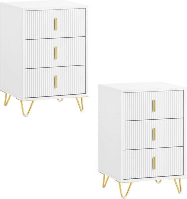 Set Of 2 Bedside Tables Side Table Nightstand With 3 Drawers White,sobuy Fbt115-L-Wx2