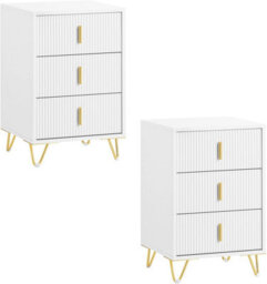 Set Of 2 Bedside Tables Side Table Nightstand With 3 Drawers White,sobuy Fbt115-L-Wx2