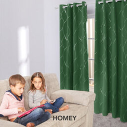 Deconovo Thermal Insulated Blackout Curtains Silver Wave Line Foil Printed Eyelet Curtains Dark Forest W66 X L90 Inch One Pair - thumbnail 8